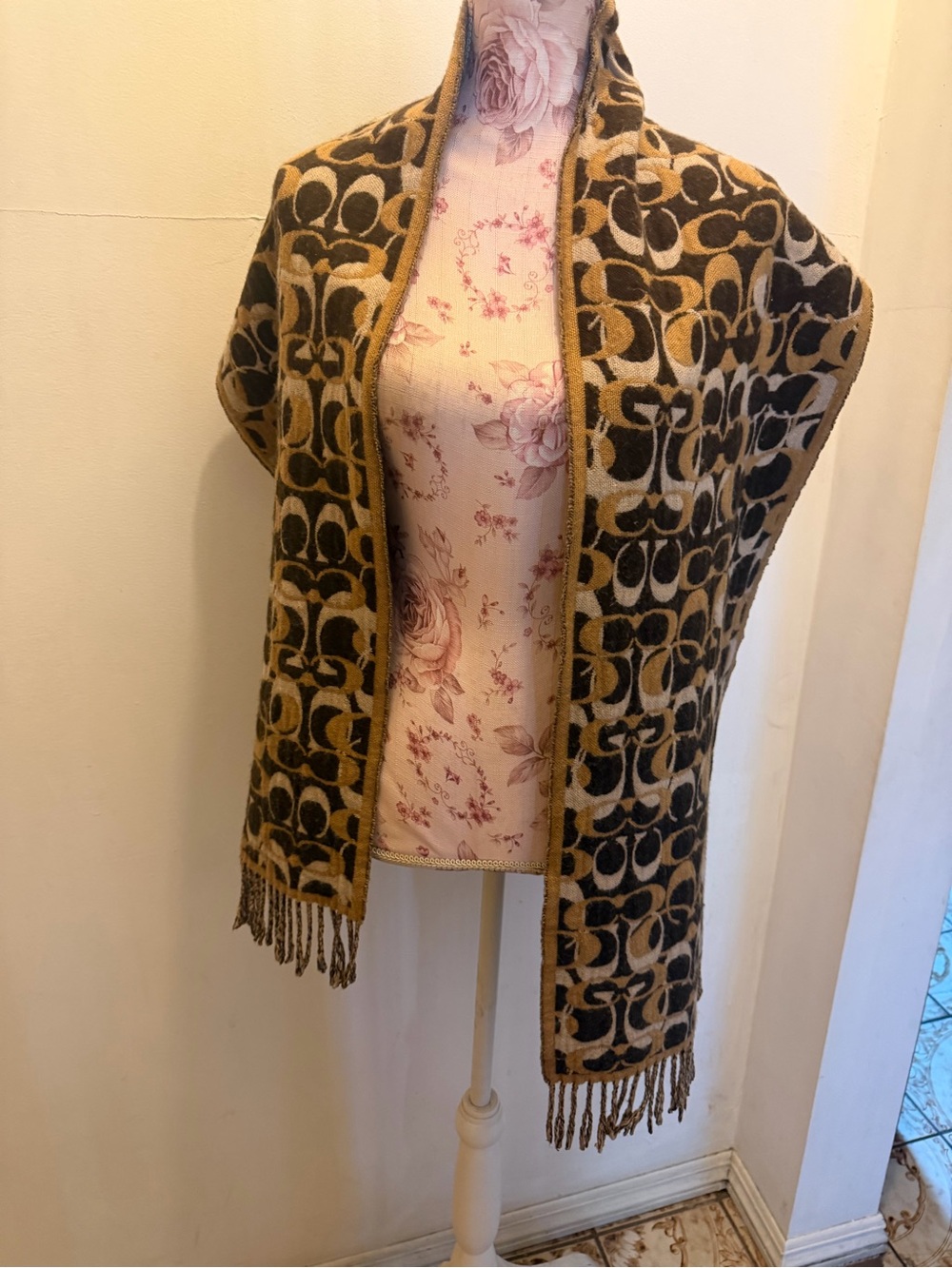 Coach Logo Scarf in Mustard and Black
